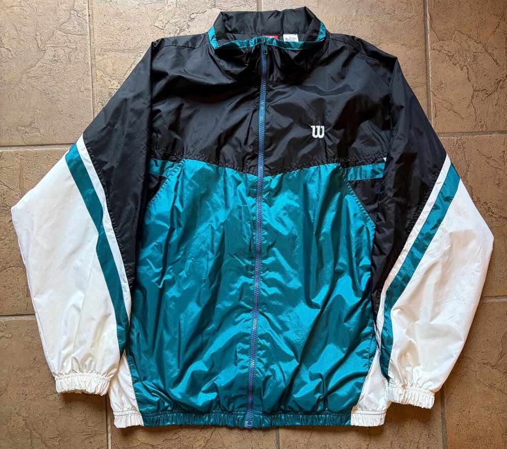 Vintage Wilson Advantage Windbreaker Jacket Teal Black White Colorblock Size L